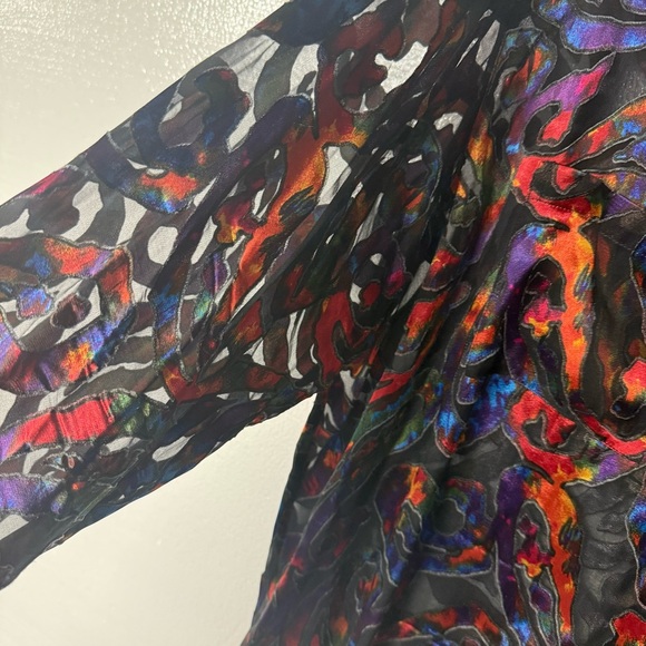 Vintage Chicos Top 3 XL Colorful Paisley Art To Wear Sheer Abstract Silk Rayon - Picture 6 of 10